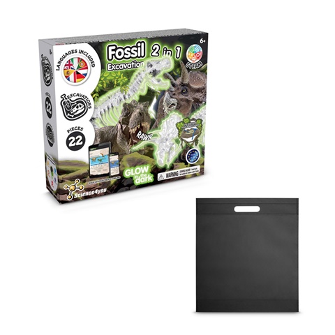 2 IN 1 FOSSIL EXCAVATION KIT IV. Vzdělávací hra dodáváno s dárkovým sáčkem z netkané textilie (80 g/m²), černá