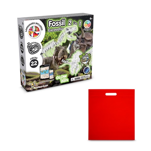 2 IN 1 FOSSIL EXCAVATION KIT IV. Vzdělávací hra dodáváno s dárkovým sáčkem z netkané textilie (80 g/m²), červená