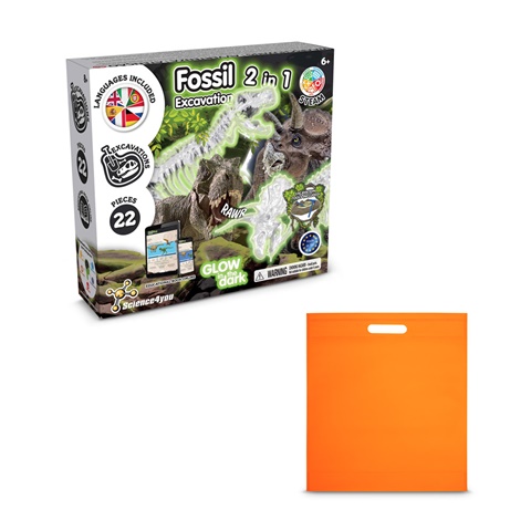 2 IN 1 FOSSIL EXCAVATION KIT IV. Vzdělávací hra dodáváno s dárkovým sáčkem z netkané textilie (80 g/m²), oranžová