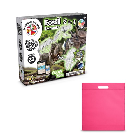 2 IN 1 FOSSIL EXCAVATION KIT IV. Vzdělávací hra dodáváno s dárkovým sáčkem z netkané textilie (80 g/m²), růžová