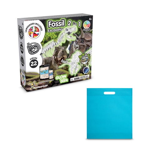 2 IN 1 FOSSIL EXCAVATION KIT IV. Vzdělávací hra dodáváno s dárkovým sáčkem z netkané textilie (80 g/m²), světle modrá