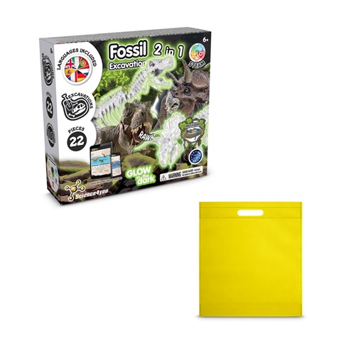 2 IN 1 FOSSIL EXCAVATION KIT IV. Vzdělávací hra dodáváno s dárkovým sáčkem z netkané textilie (80 g/m²), žlutá