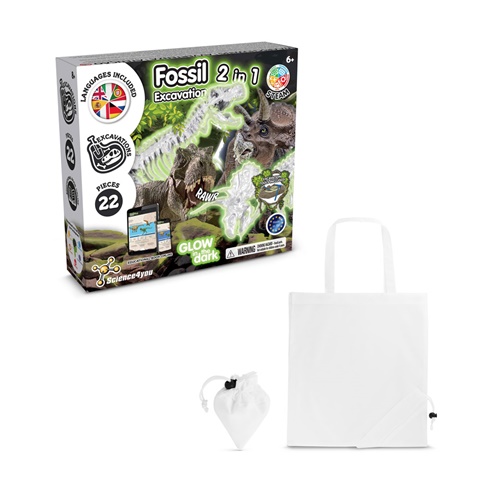 2 IN 1 FOSSIL EXCAVATION KIT V. Vzdělávací hra dodáváno se skládací dárkovou taškou 190T, bílá