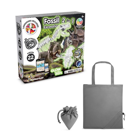 2 IN 1 FOSSIL EXCAVATION KIT V. Vzdělávací hra dodáváno se skládací dárkovou taškou 190T, šedá