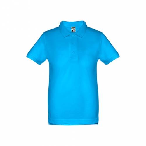 ADAM KIDS. Bavlněné polo tričko s krátkým rukávem pro děti (unisex), modrá aqua, 10