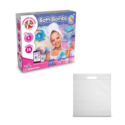 BATH BOMBS KIT IV. Vzdělávací hra dodáváno s dárkovým sáčkem z netkané textilie (80 g/m²), bílá