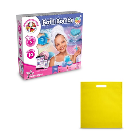 BATH BOMBS KIT IV. Vzdělávací hra dodáváno s dárkovým sáčkem z netkané textilie (80 g/m²), žlutá