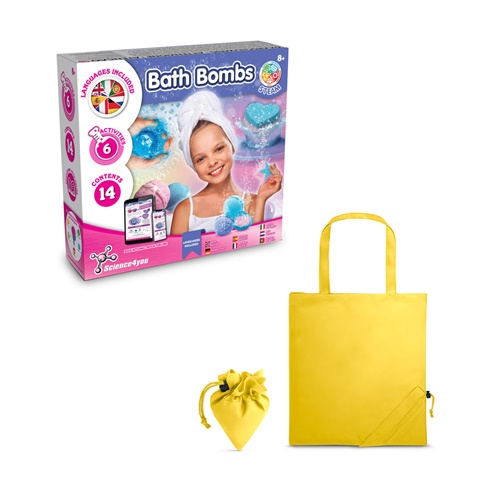 BATH BOMBS KIT V. Vzdělávací hra dodáváno se skládací dárkovou taškou 190T, žlutá