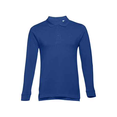 BERN. Pánské polo tričko s dlouhým rukávem z mykané bavlny, královská modrá, L