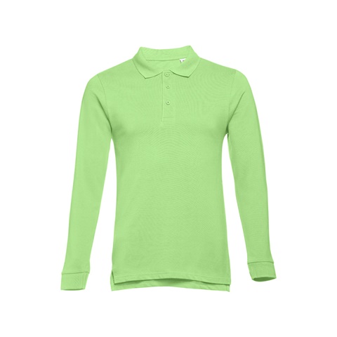 BERN. Pánské polo tričko s dlouhým rukávem z mykané bavlny, světle zelená, L
