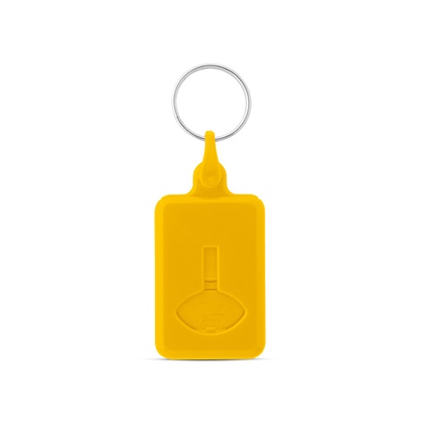 BUS. Klíčenka s žetonem ve tvaru mince do vozík v supermarketu, žlutá