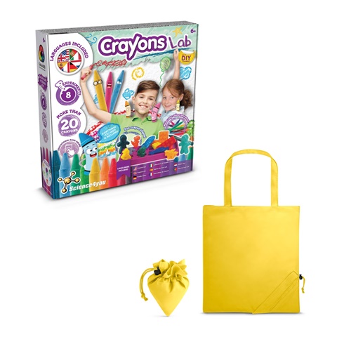 CRAYON FACTORY KIT II. Vzdělávací hra dodáváno se skládací dárkovou taškou 190T, žlutá