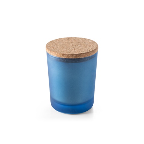 DUVAL. Aromatická svíčka ve skleněném kalíšku s korkovým víčkem 180 g, modrá