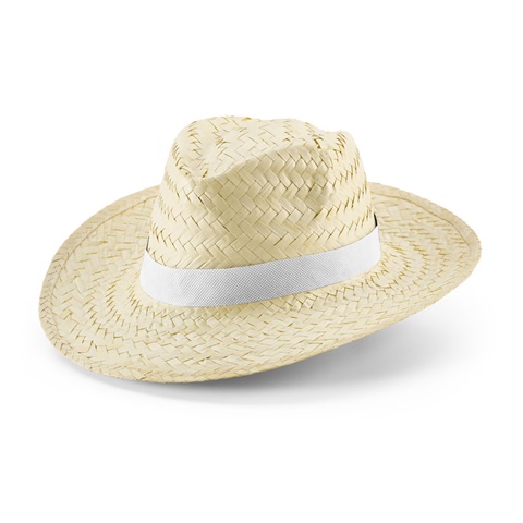 EDWARD POLI. Přírodní slaměný klobouk s polyesterovým páskem, bílá