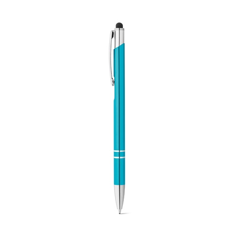 GALBA. Hliníkové kuličkové pero s dotykovým hrotem a klipem, světle modrá