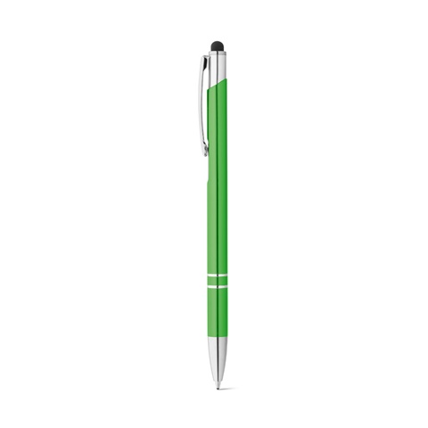 GALBA. Hliníkové kuličkové pero s dotykovým hrotem a klipem, světle zelená
