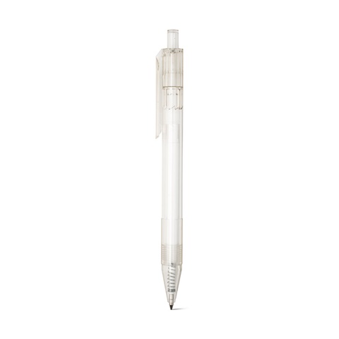 HARLAN. kuličkové pero rPET s barevným tlačítkem, transparentní