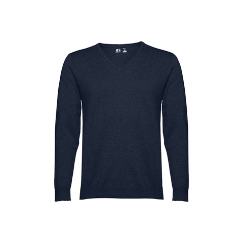 MILAN. Pánský svetr s výstřihem do V z bavlny a polyamidu, námořnická modrá, L