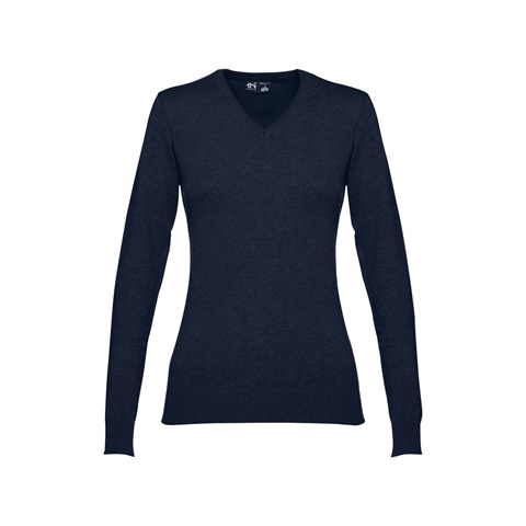 MILAN WOMEN. Dámský svetr s výstřihem do V z bavlny a polyamidu, námořnická modrá, L