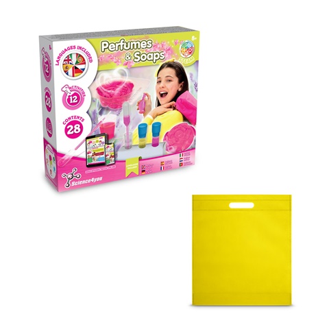 PERFUME & SOAP FACTORY KIT IV. Vzdělávací hra dodáváno s dárkovým sáčkem z netkané textilie (80 g/m²), žlutá