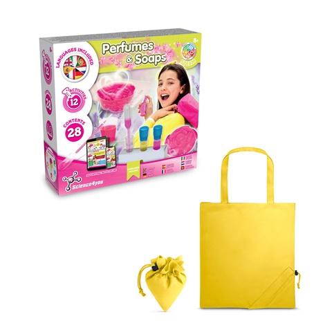 PERFUME & SOAP FACTORY KIT V. Vzdělávací hra dodáváno se skládací dárkovou taškou 190T, žlutá