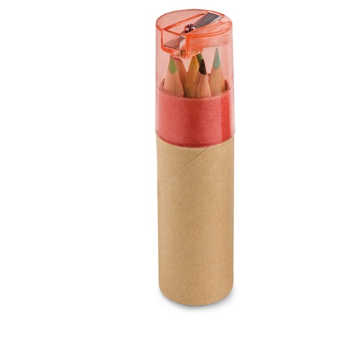 ROLS. Krabička na tužky se 6 pastelkami s ořezávátkem, červená