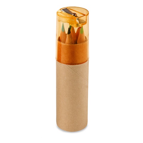 ROLS. Krabička na tužky se 6 pastelkami s ořezávátkem, oranžová