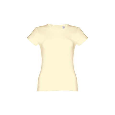 SOFIA. Dámské bavlněné tričko s páskem, pastelově žlutá, L
