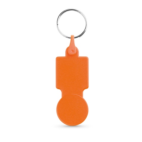 SULLIVAN. Klíčenka z PS ve tvaru mince - použitelná do vozíků v supermarketech, oranžová