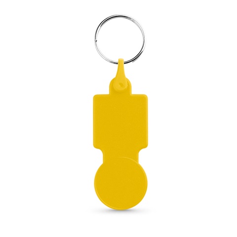 SULLIVAN. Klíčenka z PS ve tvaru mince - použitelná do vozíků v supermarketech, žlutá
