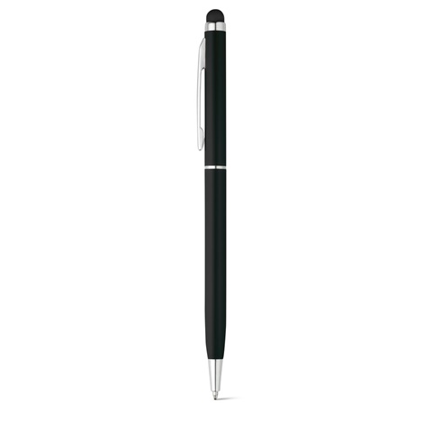 ZOE. Hliníkové kuličkové pero s otočným mechanismem a dotykovým hrotem, černá