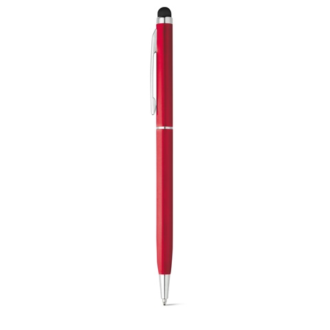ZOE. Hliníkové kuličkové pero s otočným mechanismem a dotykovým hrotem, červená
