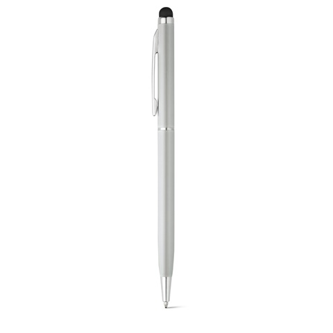 ZOE. Hliníkové kuličkové pero s otočným mechanismem a dotykovým hrotem, saténově stříbrná